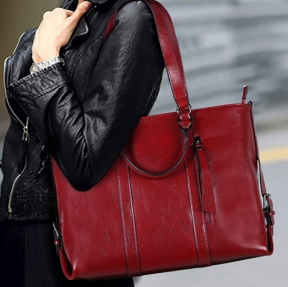 (SOLD) 3-Way Genuine Leather Shoulder Bag Work Tote Handbag - Picture 1 of 12